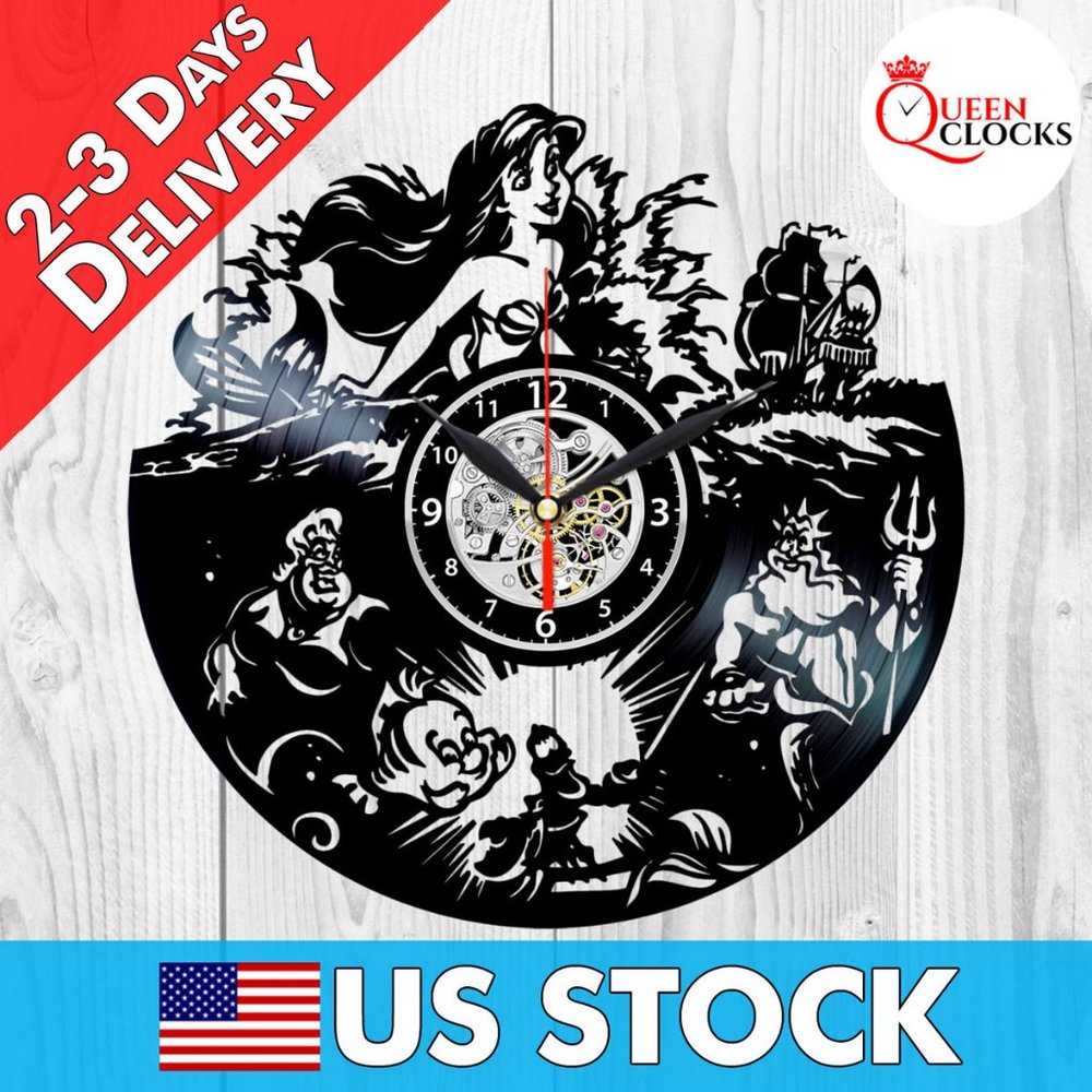 The Little Mermaid Clock Vinyl Record Wall Decor